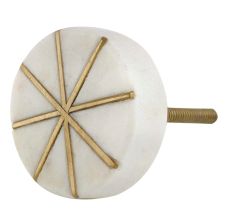White Round Gold Marble Stone Cabinet Knobs